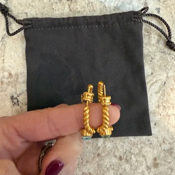 NWOT Julie Vos Nassau Stone Hoop Earrings in 24K gold plate - Picture 4 of 7